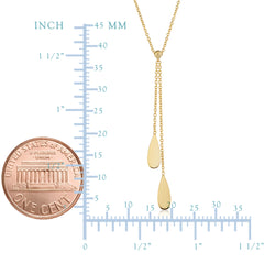 14K Yellow Gold Double Teardrop Charms On 18" Lariat Necklace