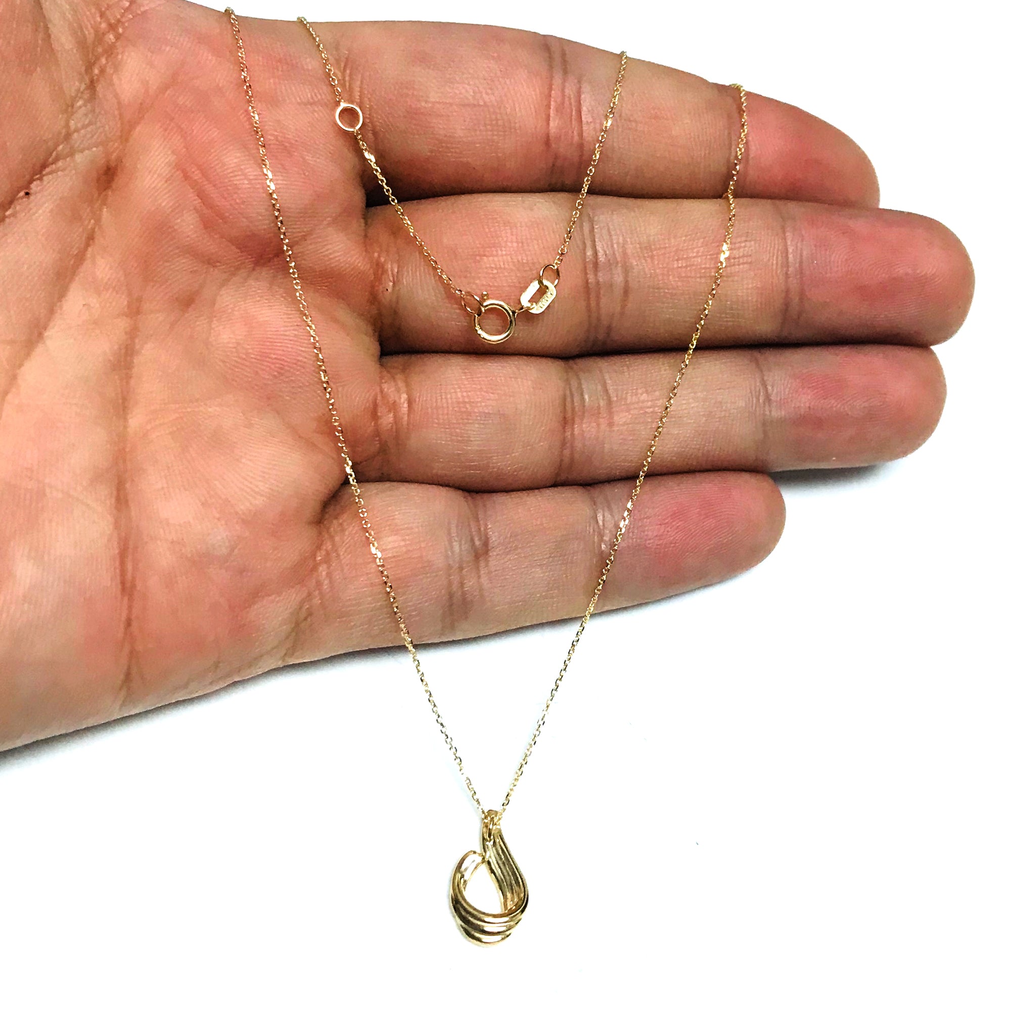 14k Yellow Gold Swoop Pendant Adjustable Necklace, 18" fine designer jewelry for men and women