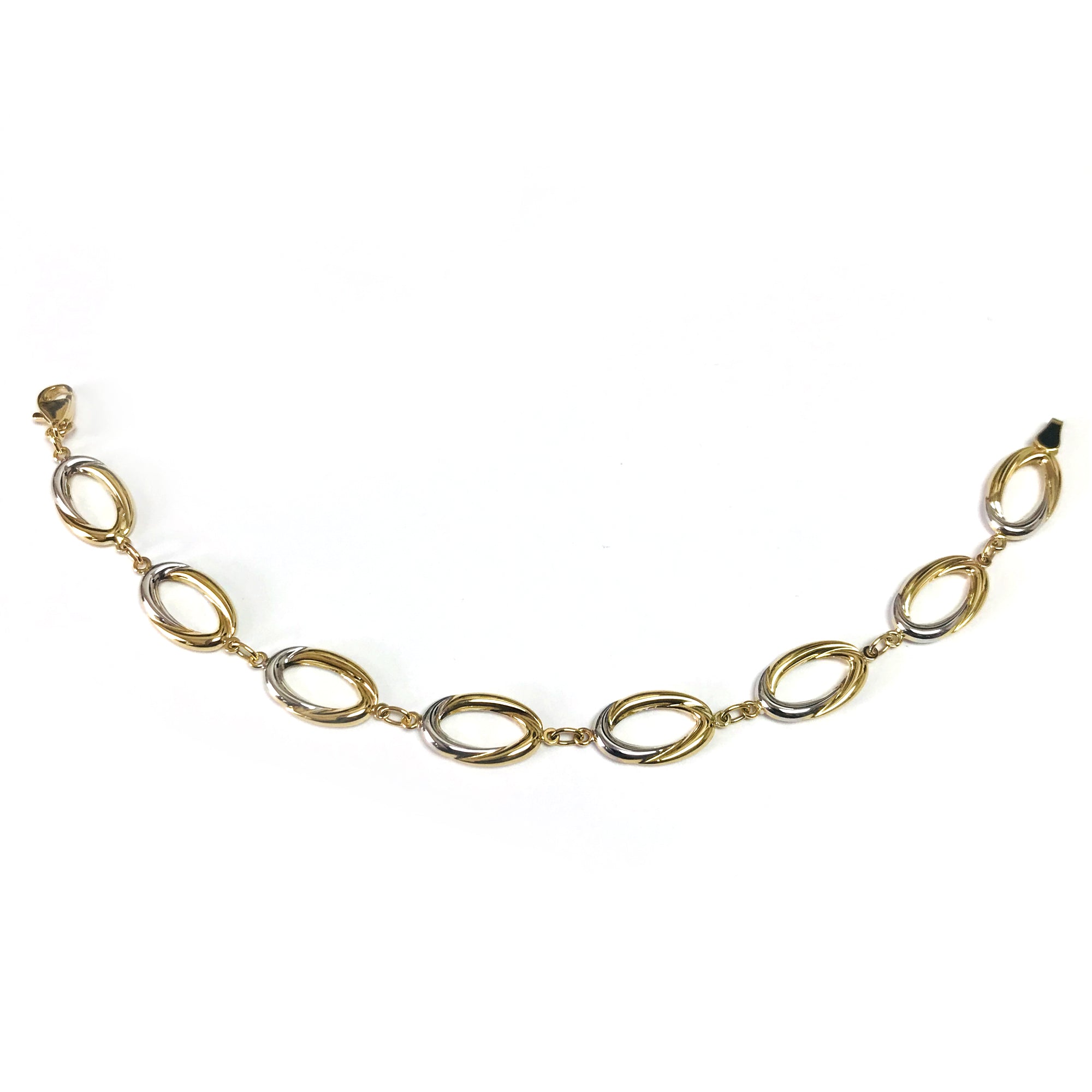 Bracelet à maillons ovales en or jaune et blanc 14 carats, bijoux de créateurs fins de 7,5 pouces pour hommes et femmes