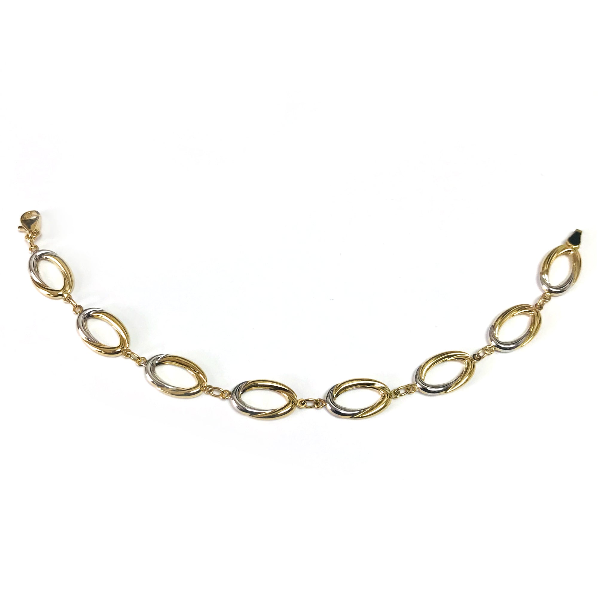 14k Yellow And White Gold Oval Links Bracelet, 7,5" fine designer jewelry for men and women