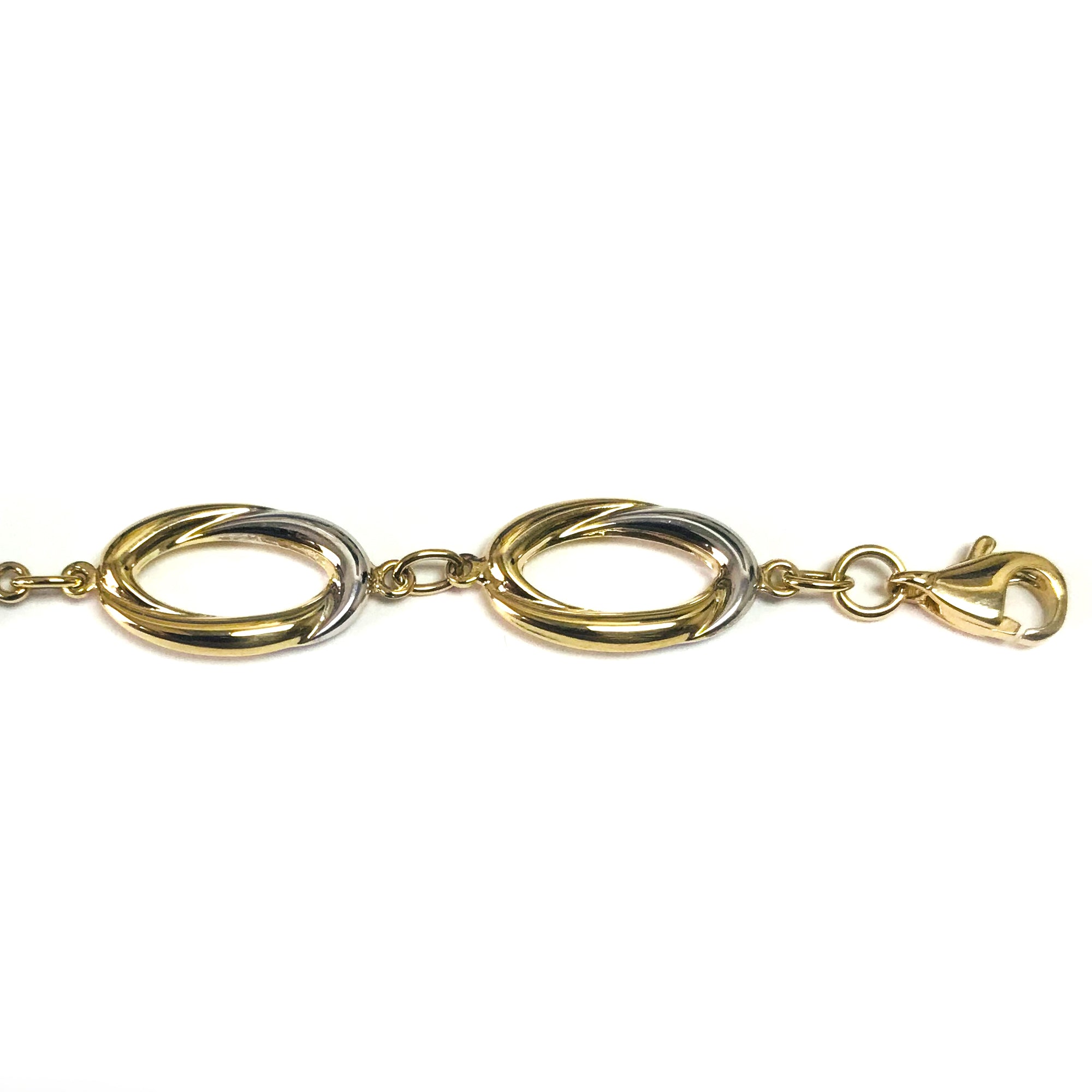 Bracelet à maillons ovales en or jaune et blanc 14 carats, bijoux de créateurs fins de 7,5 pouces pour hommes et femmes