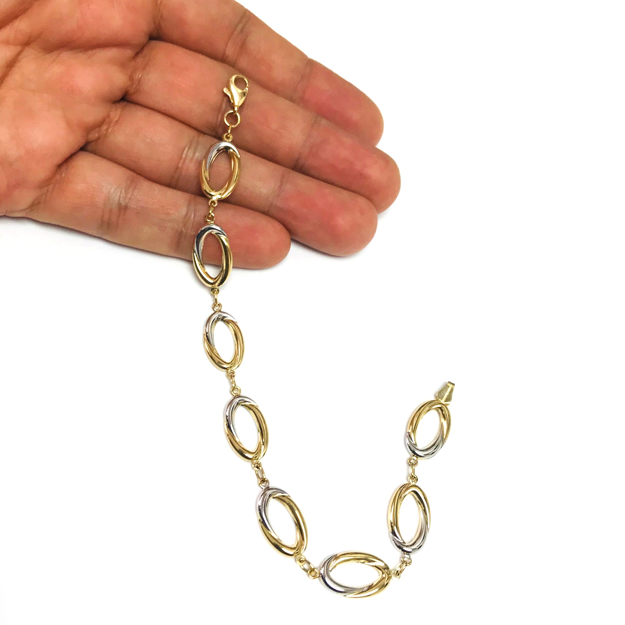 14k Yellow And White Gold Oval Links Bracelet, 7,5" fine designer jewelry for men and women