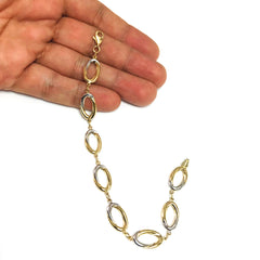 14k Yellow And White Gold Oval Links Bracelet, 7,5" fine designer jewelry for men and women