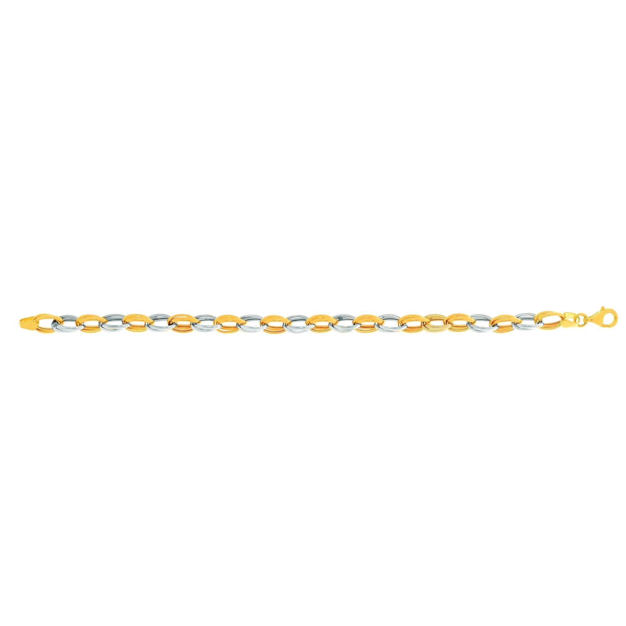14k Yellow And White Gold Oval Links Bracelet, 7,25"
