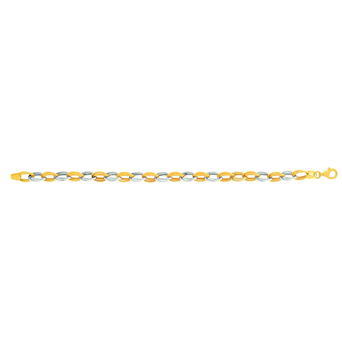 14k Yellow And White Gold Oval Links Bracelet, 7,25" fine designer jewelry for men and women