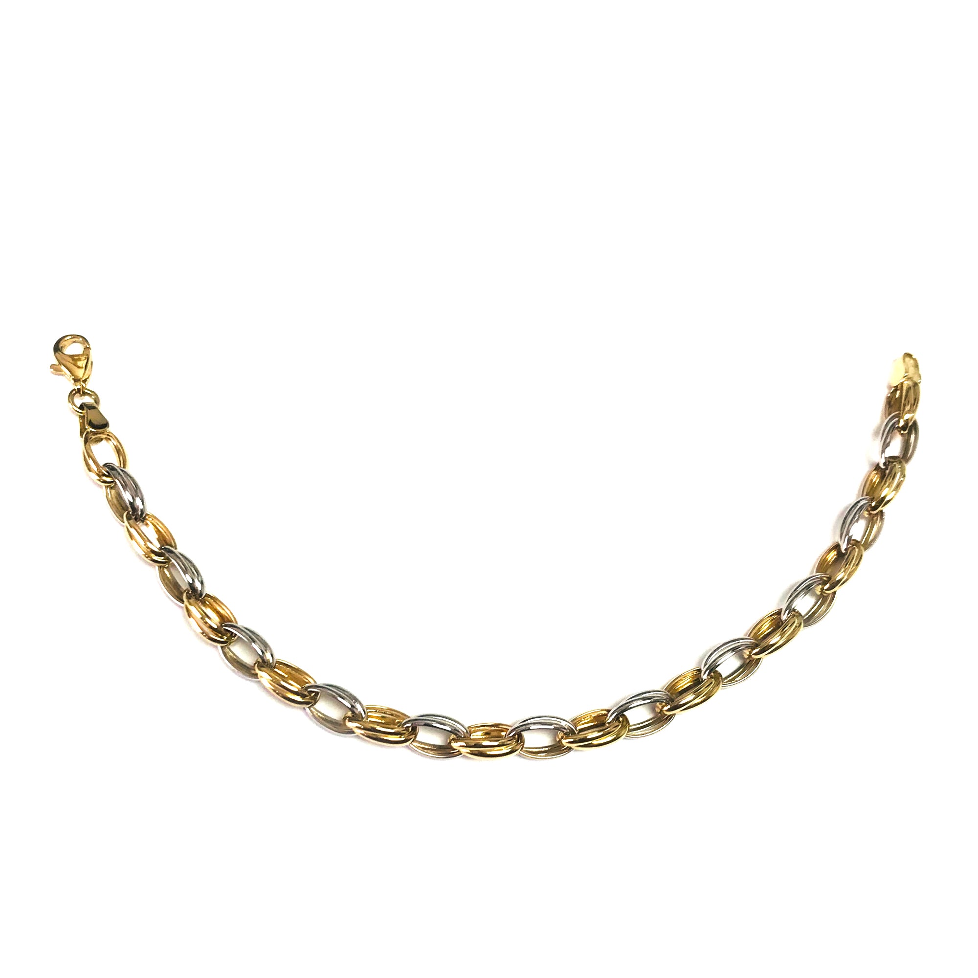 14k Yellow And White Gold Oval Links Bracelet, 7,25" fine designer jewelry for men and women
