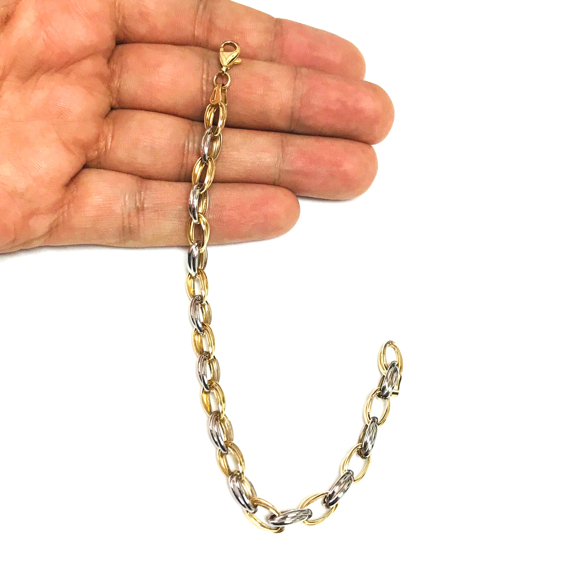 14k Yellow And White Gold Oval Links Bracelet, 7,25" fine designer jewelry for men and women