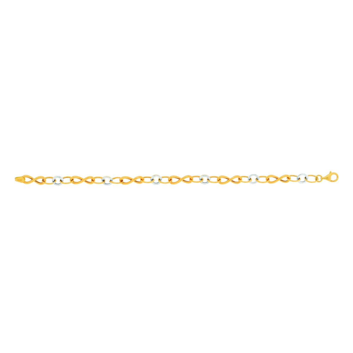 Bracelet à maillons ovales et infinis en or jaune et blanc 14 carats, bijoux de créateurs fins de 7,5 pouces pour hommes et femmes