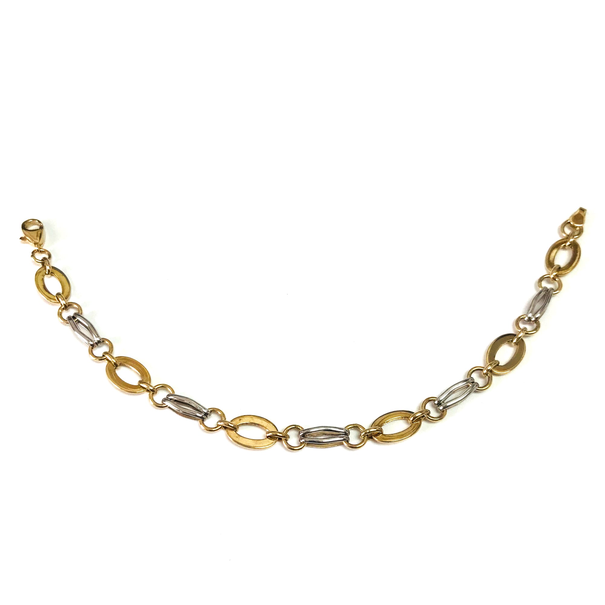 14k Yellow And White Gold Oval Links Bracelet, 7,25"