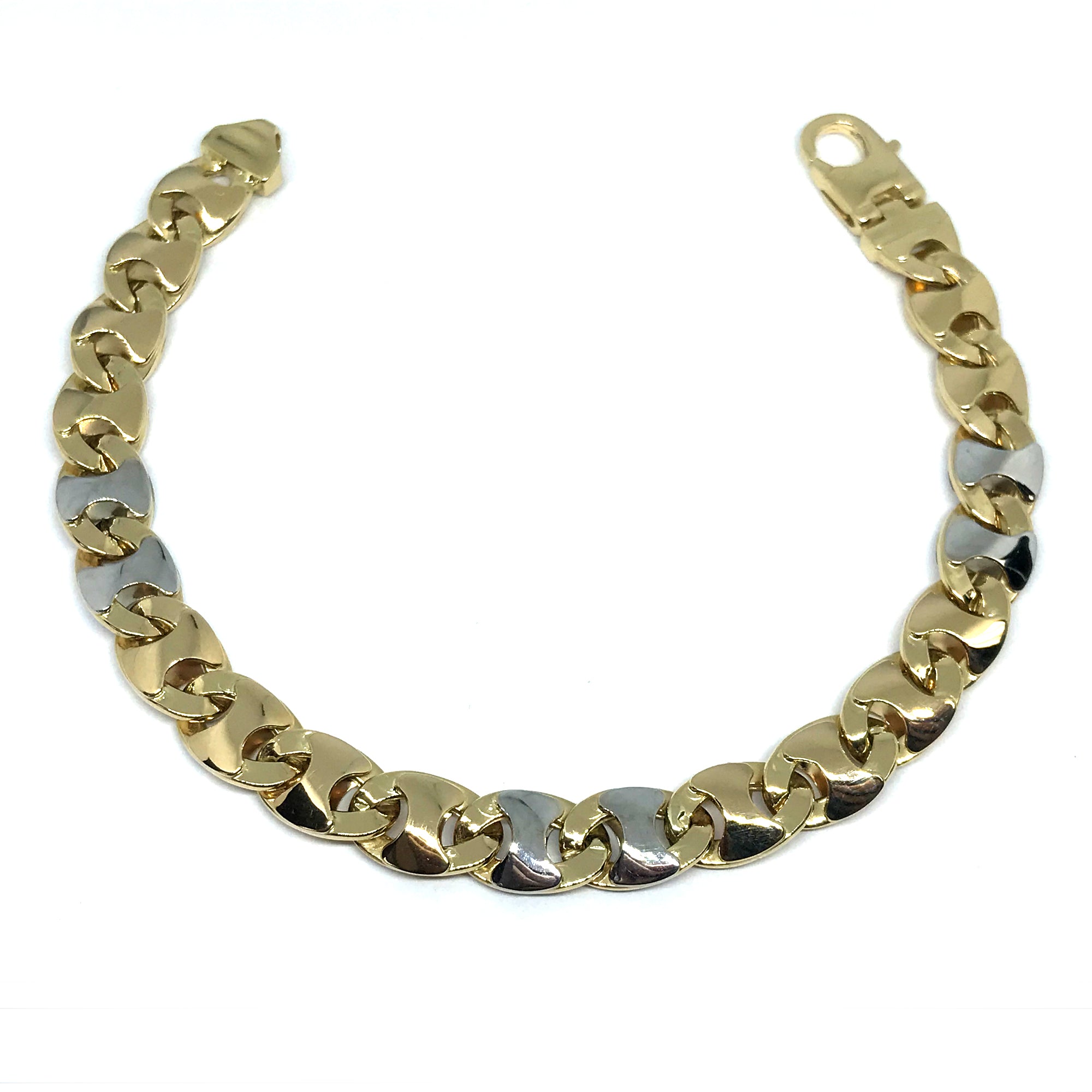 Bracelet pour hommes à maillons Mariner en or jaune et blanc 14 carats, bijoux de créateurs fins de 8,5 po pour hommes et femmes