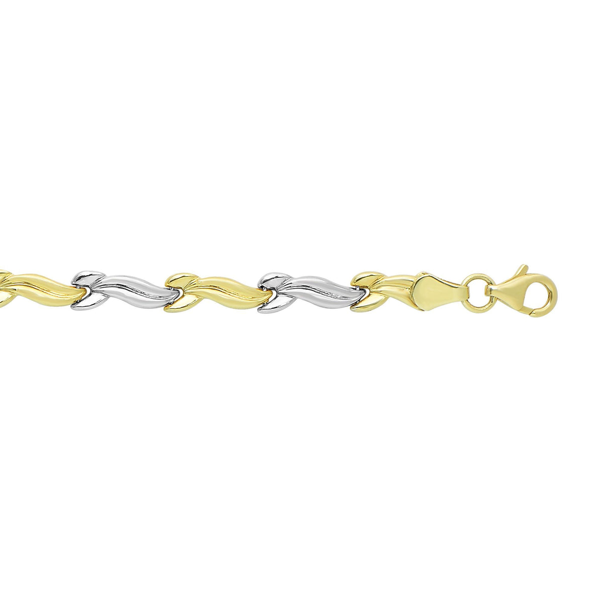 14k Yellow And White Gold Finish Wave Patterned Bracelet, 7,25" fine designer jewelry for men and women