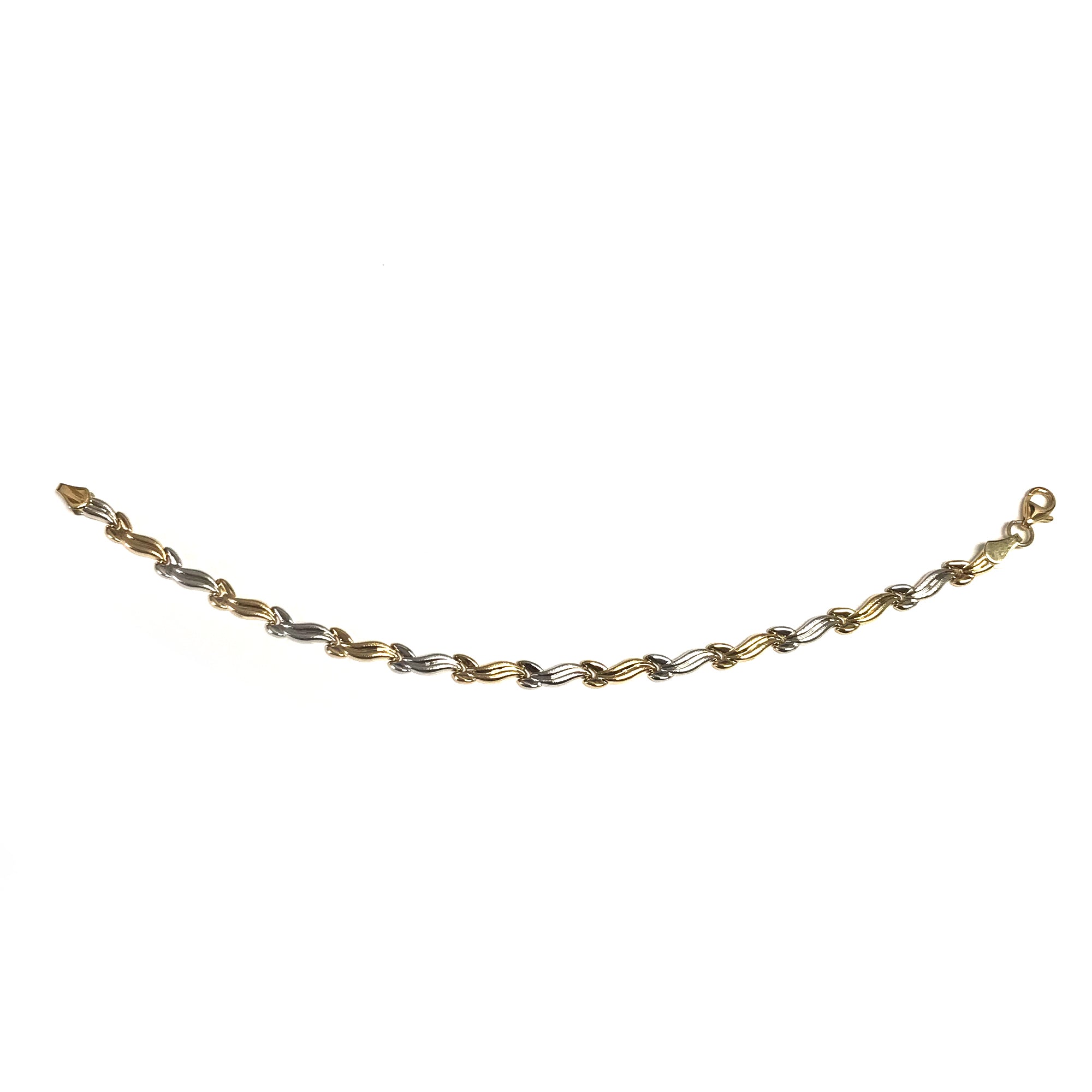 14k Yellow And White Gold Finish Wave Patterned Bracelet, 7,25" fine designer jewelry for men and women