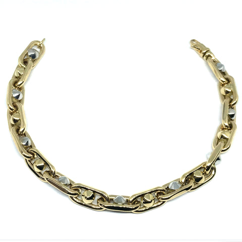14k Yellow And White Gold Oval Link Mens Fancy Bracelet, 8.25"