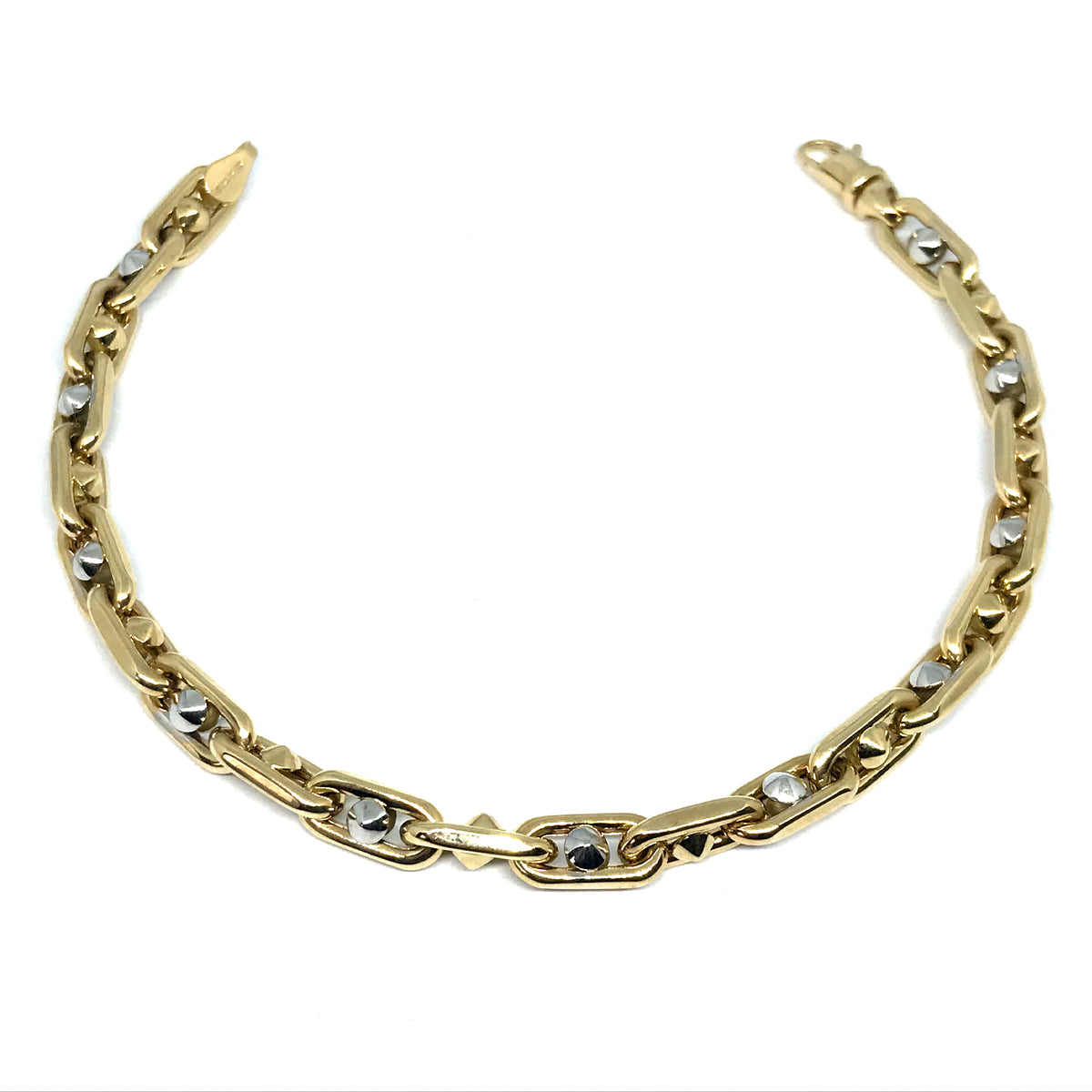 Bracciale con perline da uomo a maglia ovale in oro giallo e bianco 14k, gioielli di alta moda da 8,25" per uomini e donne