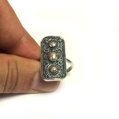 Rechteckiger Ring aus Sterlingsilber im byzantinischen Stil, feiner Designerschmuck für Männer und Frauen