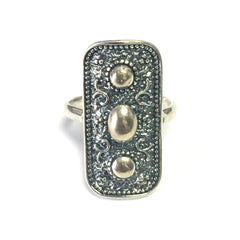 Rechteckiger Ring aus Sterlingsilber im byzantinischen Stil, feiner Designerschmuck für Männer und Frauen