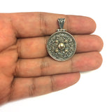 Oxidized Sterling Silver Byzantine Style Round Pendant