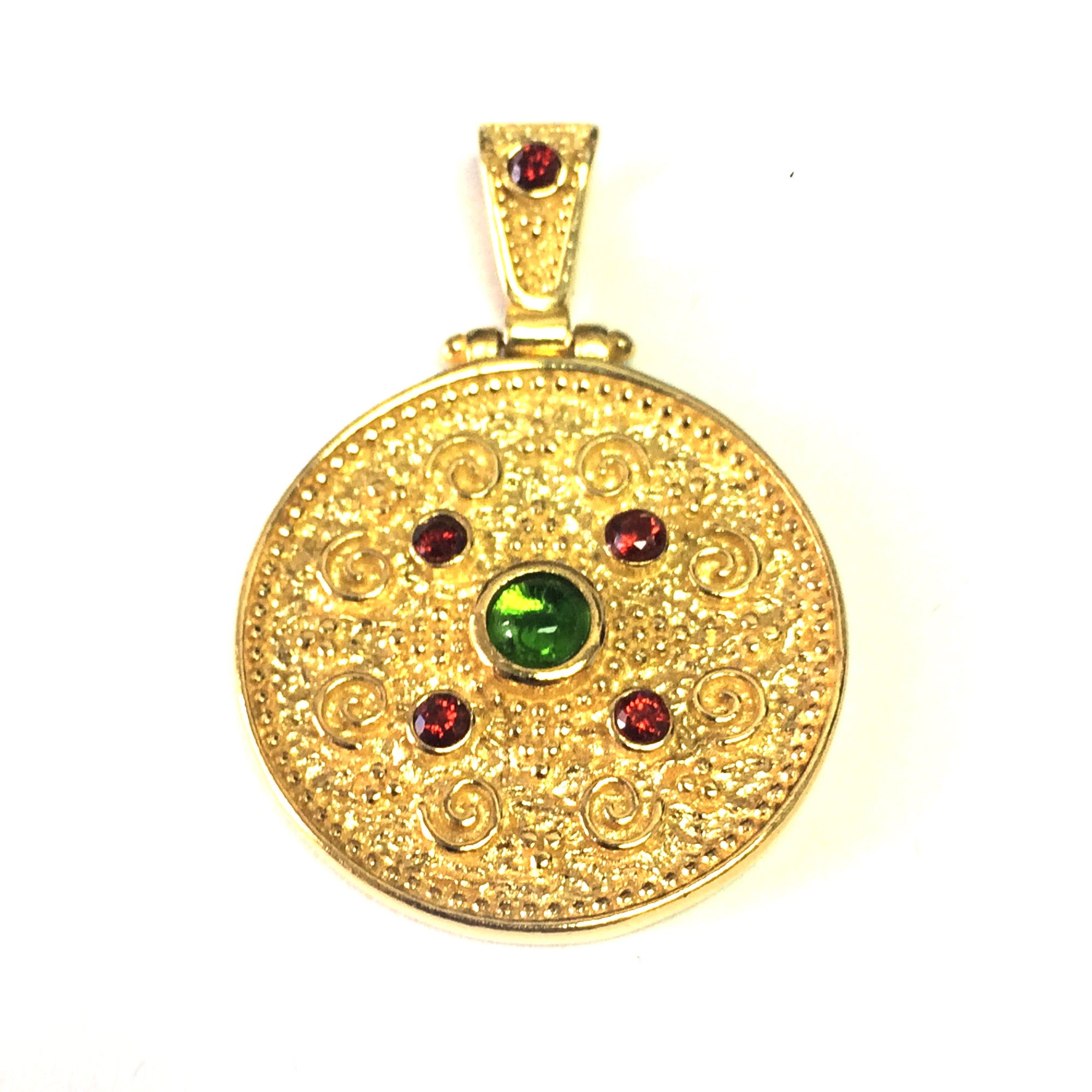 Ciondolo tondo bizantino in argento sterling 18 carati con rivestimento in oro, gioielli di design per uomini e donne
