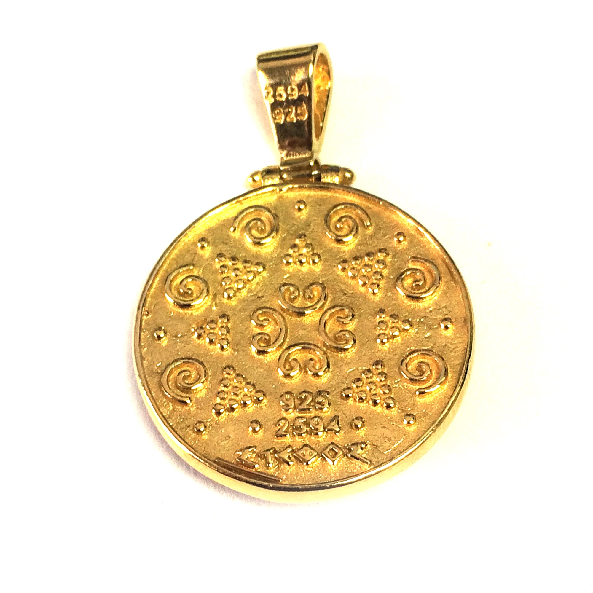 Pendentif rond byzantin en argent sterling 18 carats avec superposition d'or, bijoux de créateurs fins pour hommes et femmes