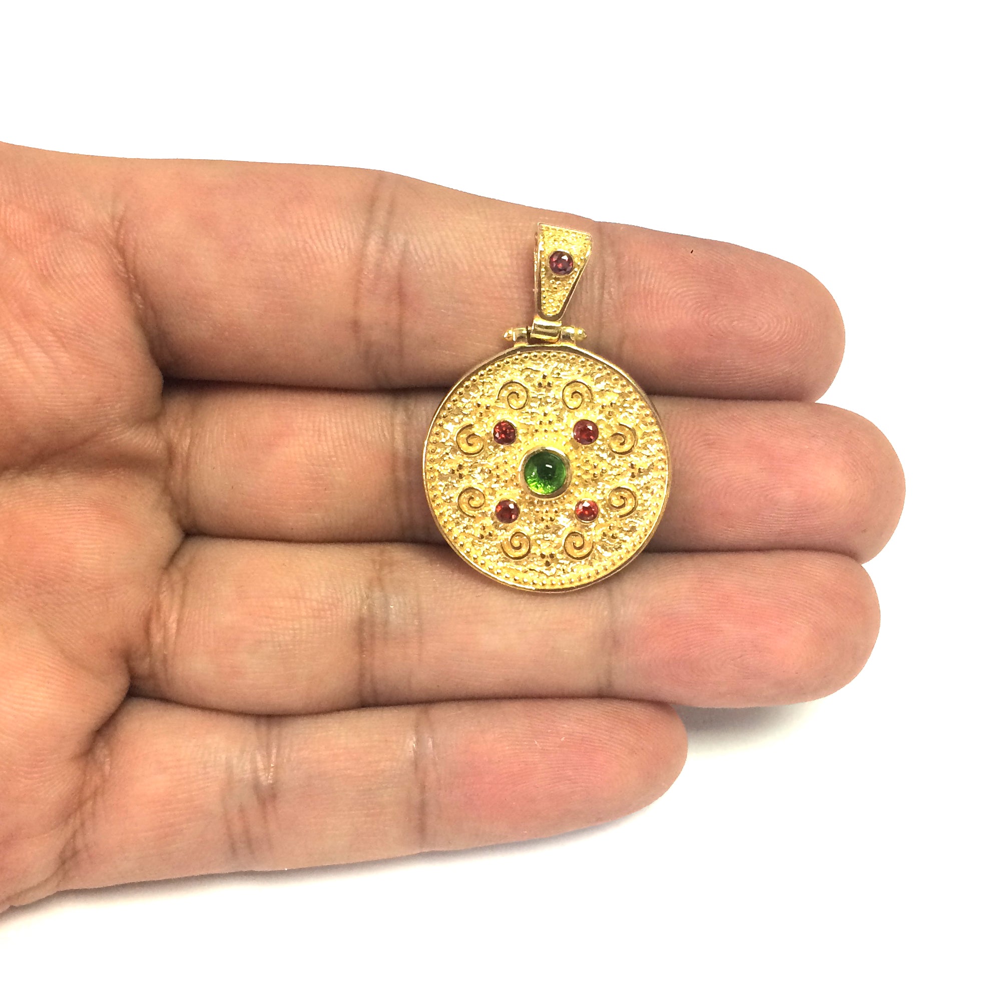 Pendentif rond byzantin en argent sterling 18 carats avec superposition d'or, bijoux de créateurs fins pour hommes et femmes