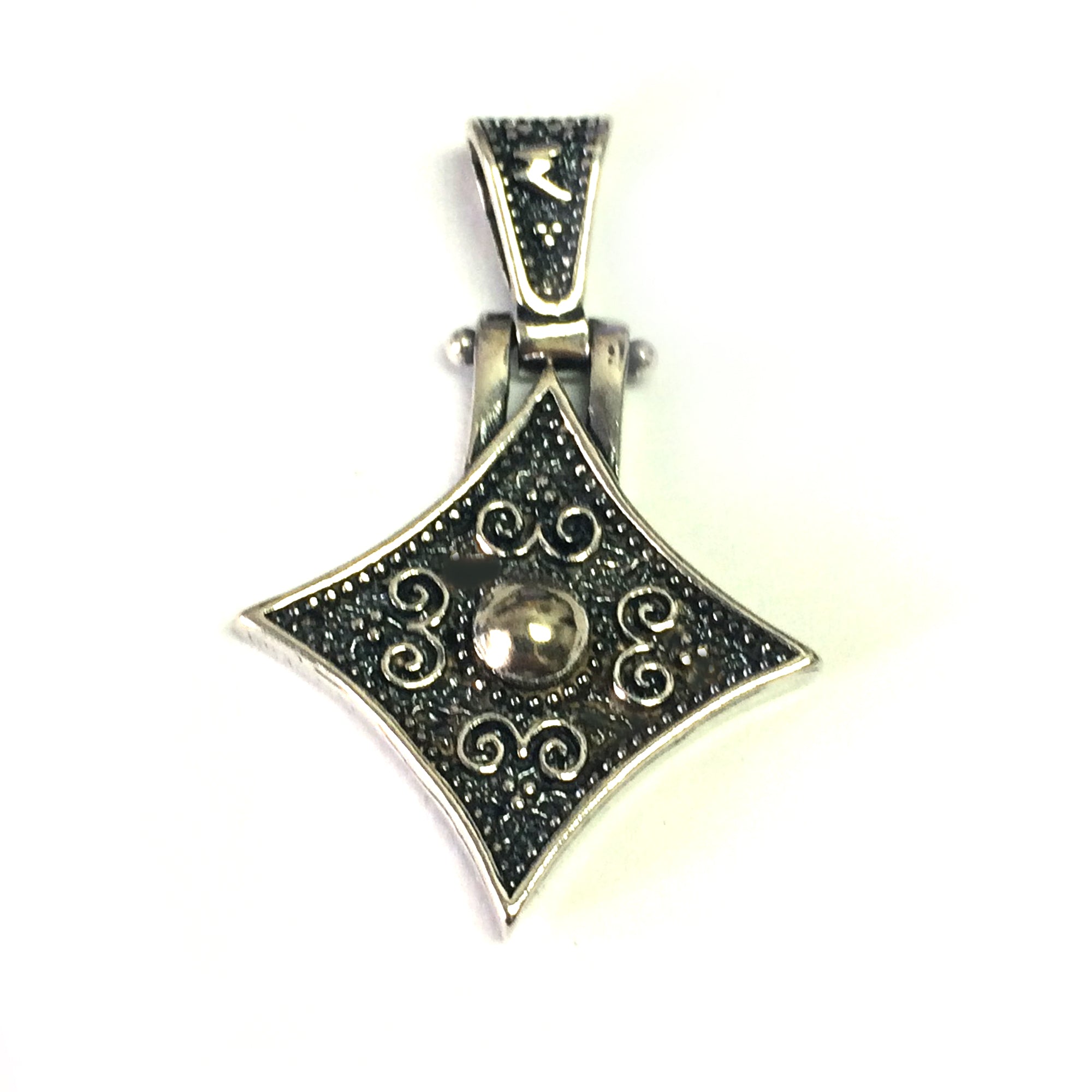 Oxidierter Sterlingsilber-Rhombus-Anhänger im byzantinischen Stil, feiner Designerschmuck für Männer und Frauen