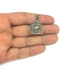 Pendentif carré de style byzantin en argent sterling oxydé, bijoux de créateurs fins pour hommes et femmes