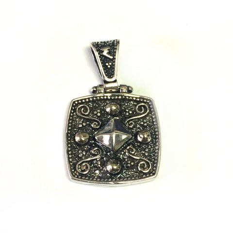 Oxidized Sterling Silver Byzantine Style Square Pendant