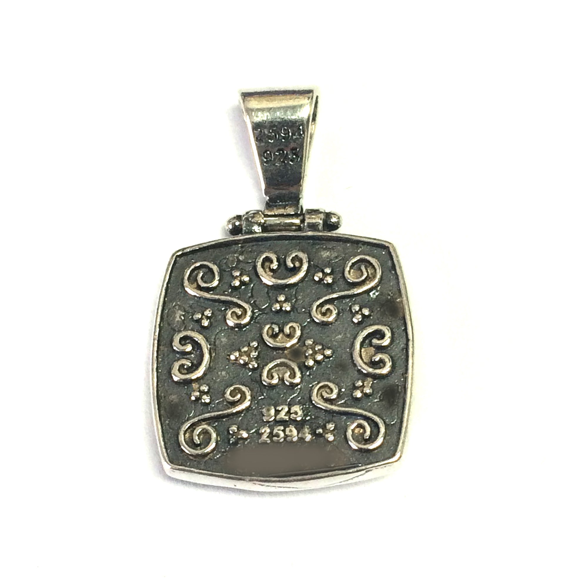 Pendentif carré de style byzantin en argent sterling oxydé, bijoux de créateurs fins pour hommes et femmes