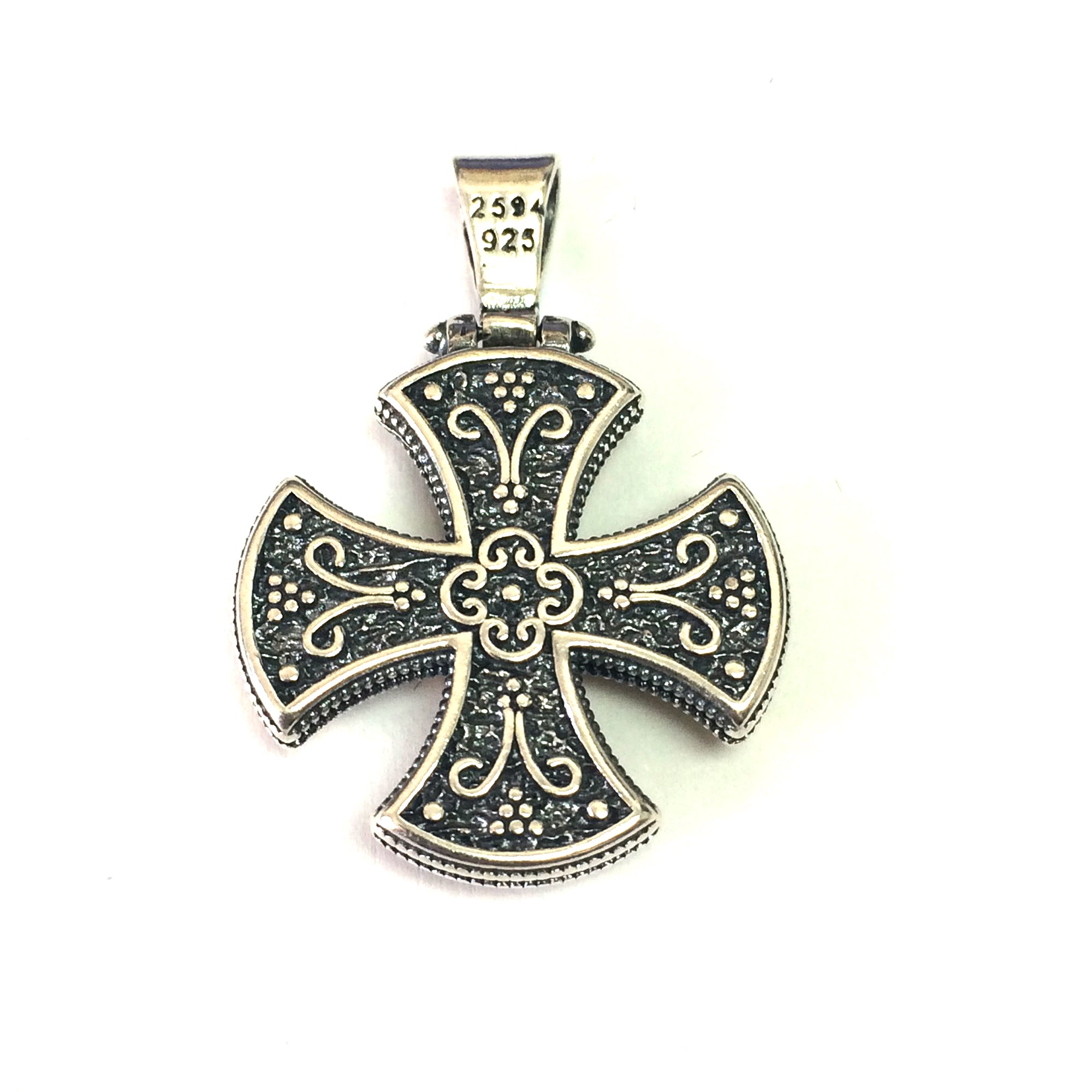 Sterling Silver 18 Karat Gold Overlay Byzantine Style Cross Pendant fine designer jewelry for men and women