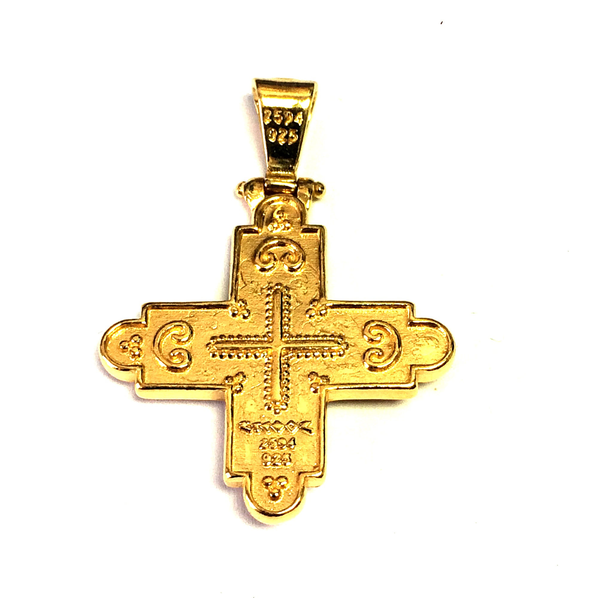 Sterling Silver 18 Karat Gold Overlay Byzantine Style Cross Pendant fine designer jewelry for men and women