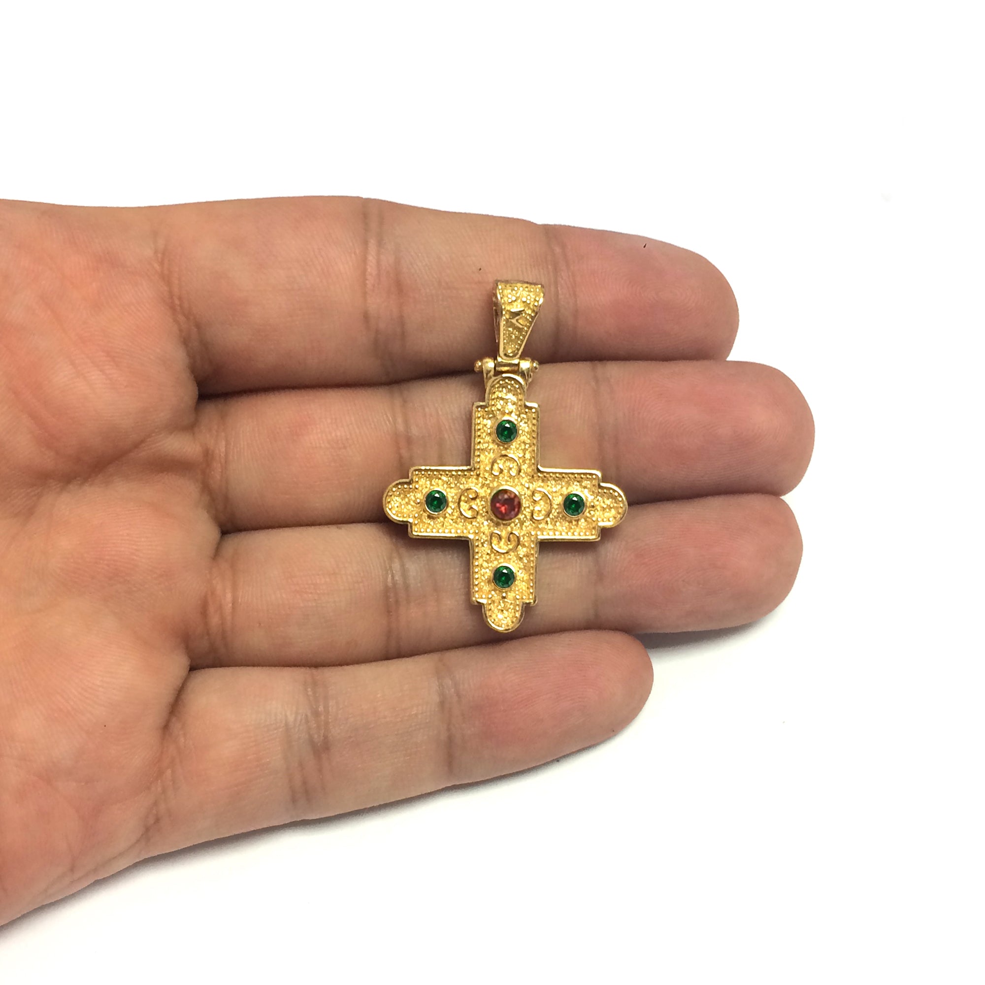 Sterling Silver 18 Karat Gold Overlay Byzantine Style Cross Pendant fine designer jewelry for men and women