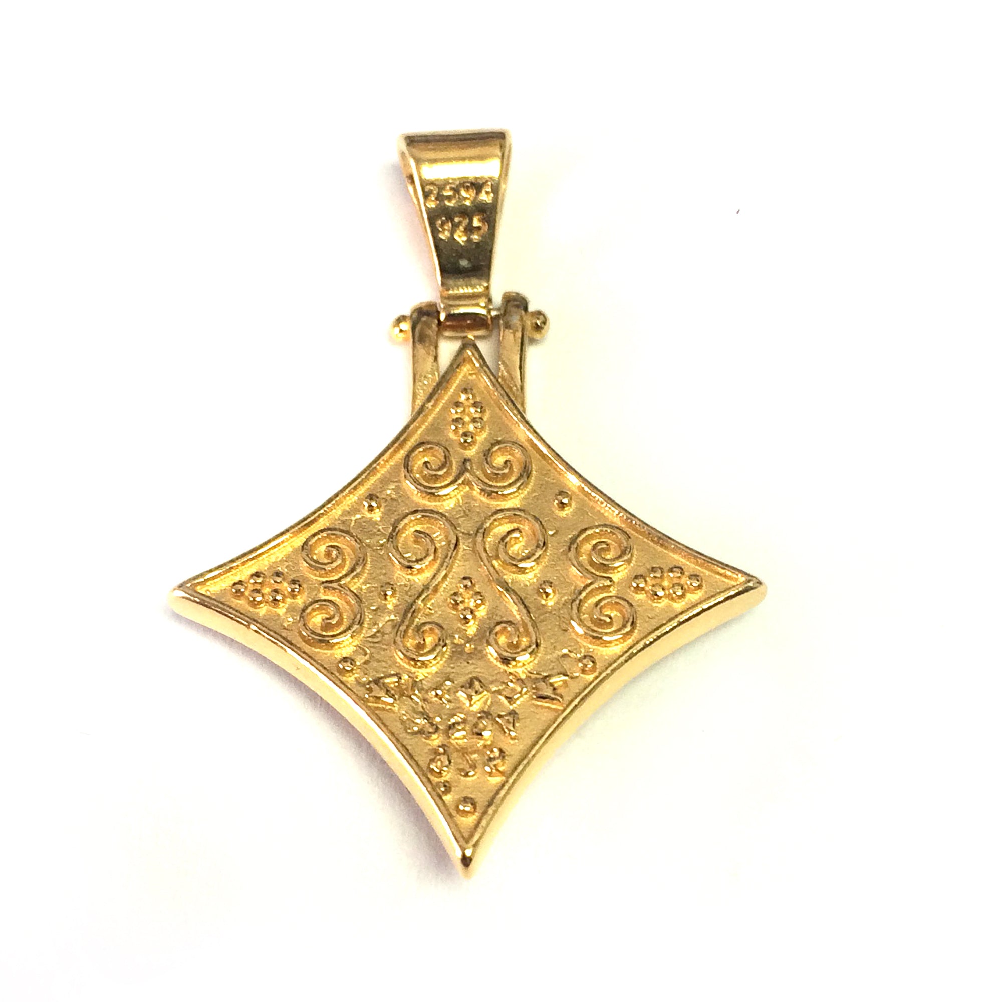 Sterling Silver 18 Karat Gold Overlay Byzantine Rhombus Pendant