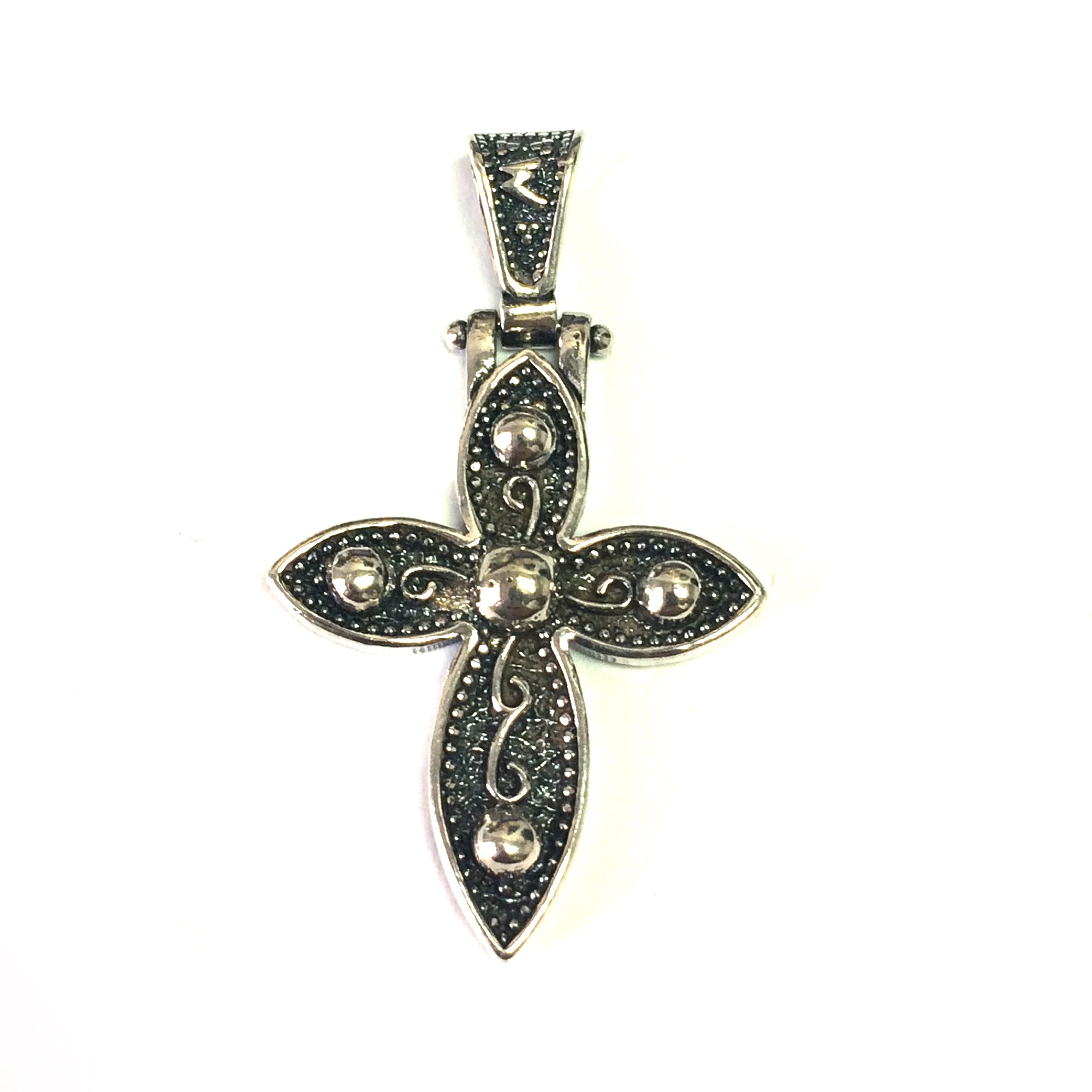 Pendentif croix de style byzantin en argent sterling oxydé, bijoux de créateurs fins pour hommes et femmes