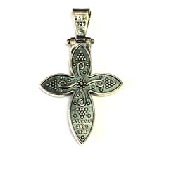 Colgante de cruz de estilo bizantino de plata de ley oxidada, joyería fina de diseño para hombres y mujeres