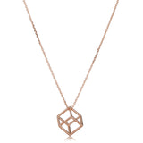 14k Rose Gold 3D Cube Pendant Adjustable Necklace, 18"
