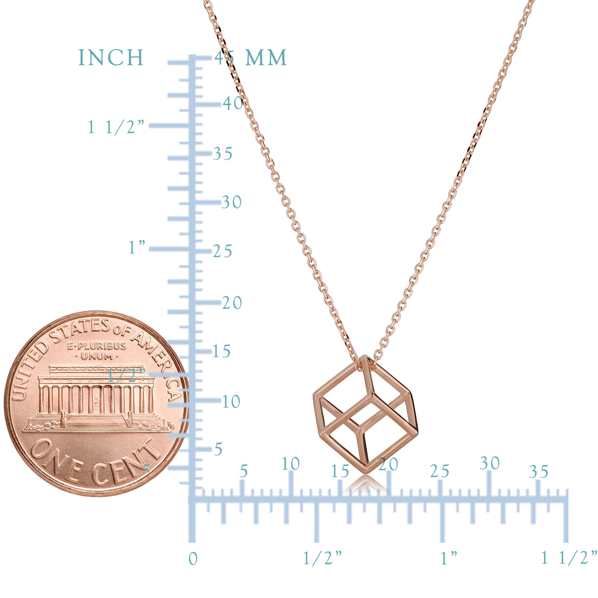 14k Rose Gold 3D Cube Pendant Adjustable Necklace, 18"