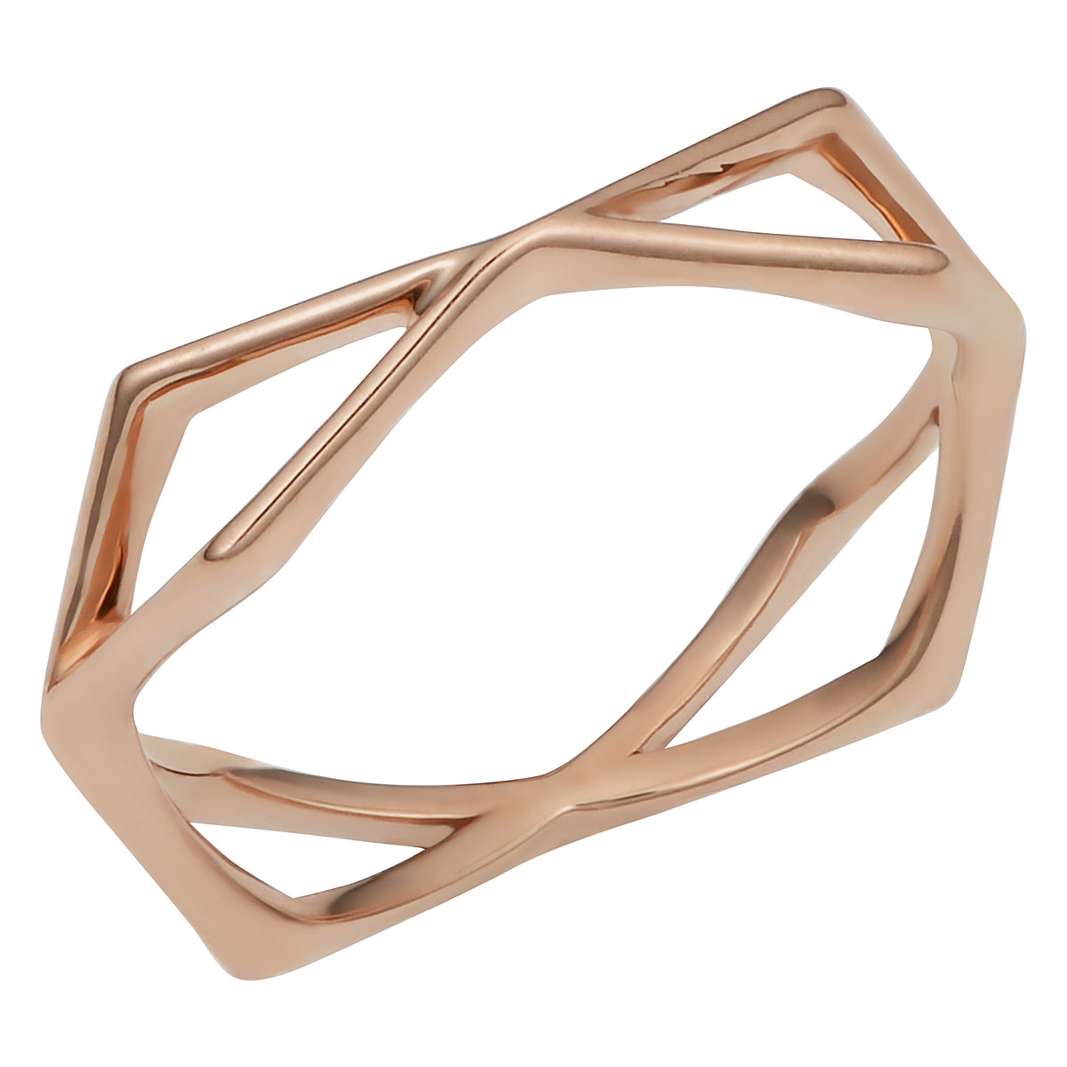 Anillo con forma geométrica de oro rosa de 14 quilates, joyería fina de diseño para hombres y mujeres