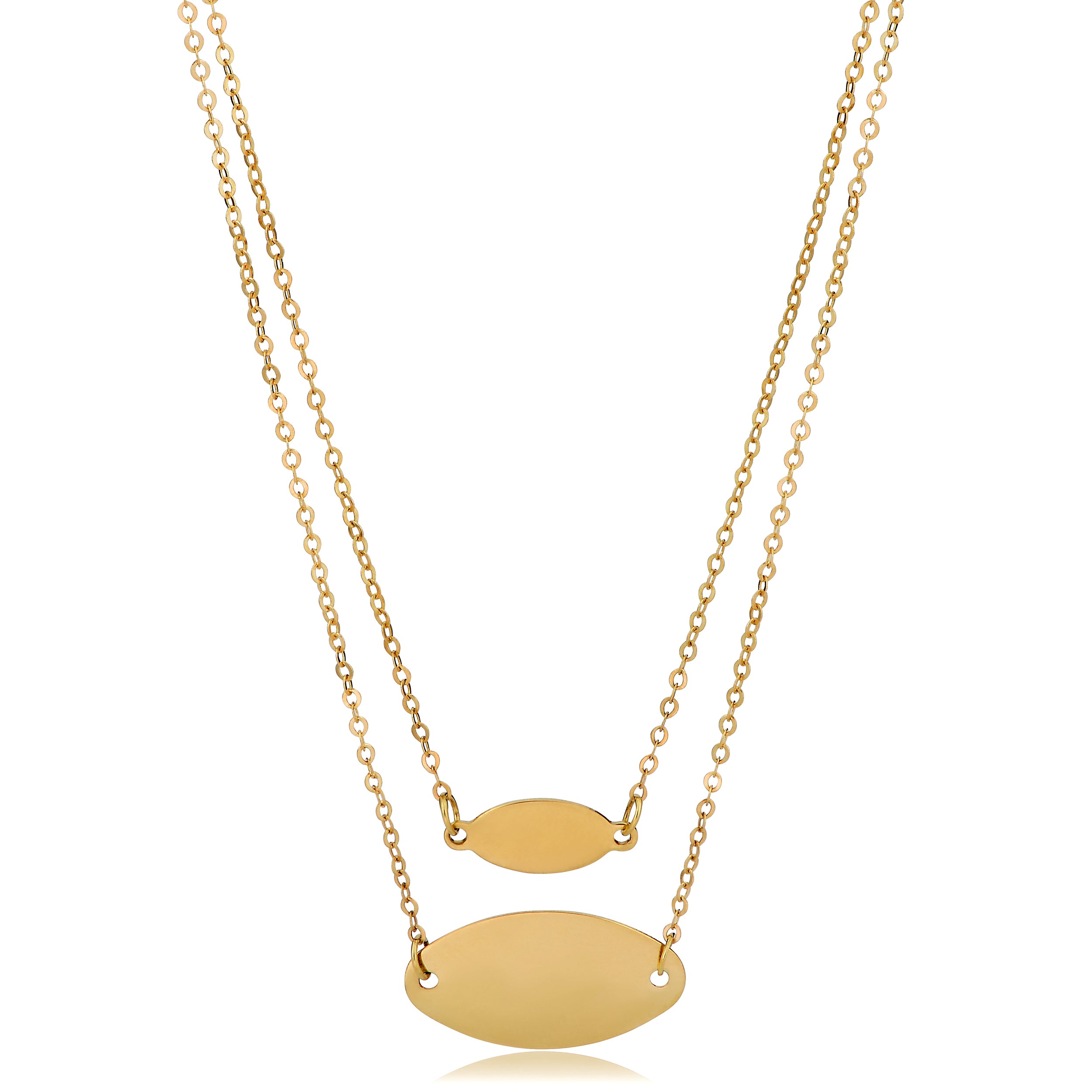 14K Yellow Gold Graduated Oval Disc Layered Necklace, 18"