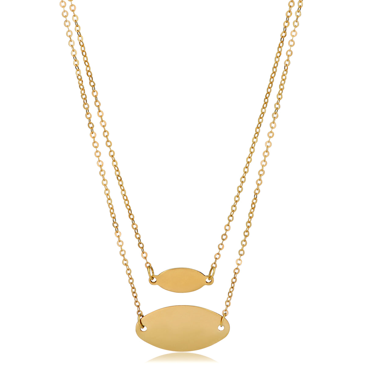14K Gul Guld Graduated Oval Disc Layered Halskæde, 18" fine designer smykker til mænd og kvinder