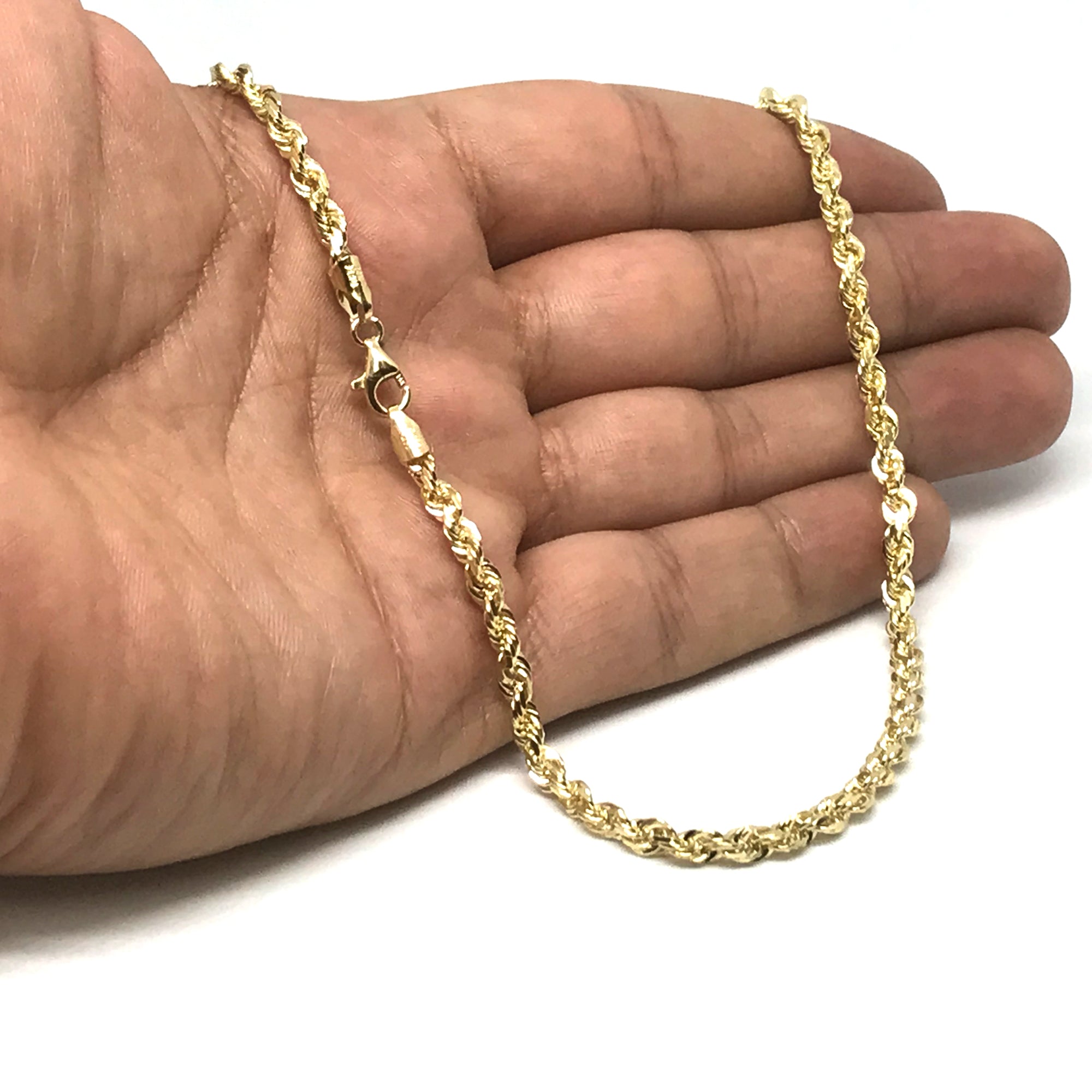 Collana a catena in corda con taglio a diamante in oro giallo massiccio 14k, gioielleria raffinata da 4,0 mm per uomo e donna