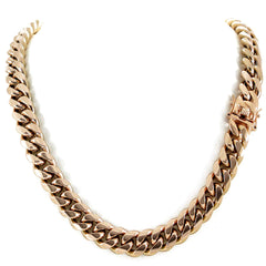 14k Rose Solid Gold Miami Cuban Link Chain Necklace, Width 6mm