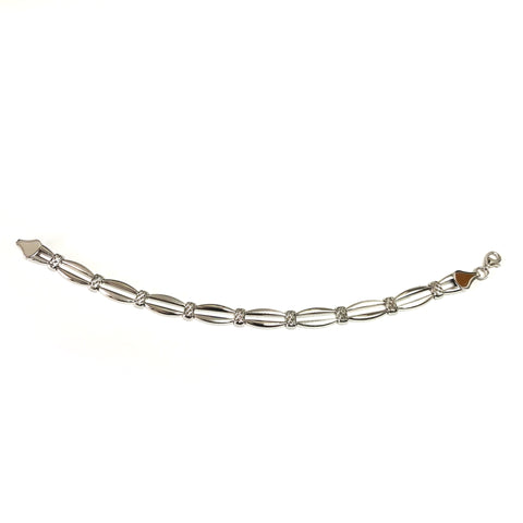14k White Diamond Cut Bar Shaped Links Bracelet, 7.25"