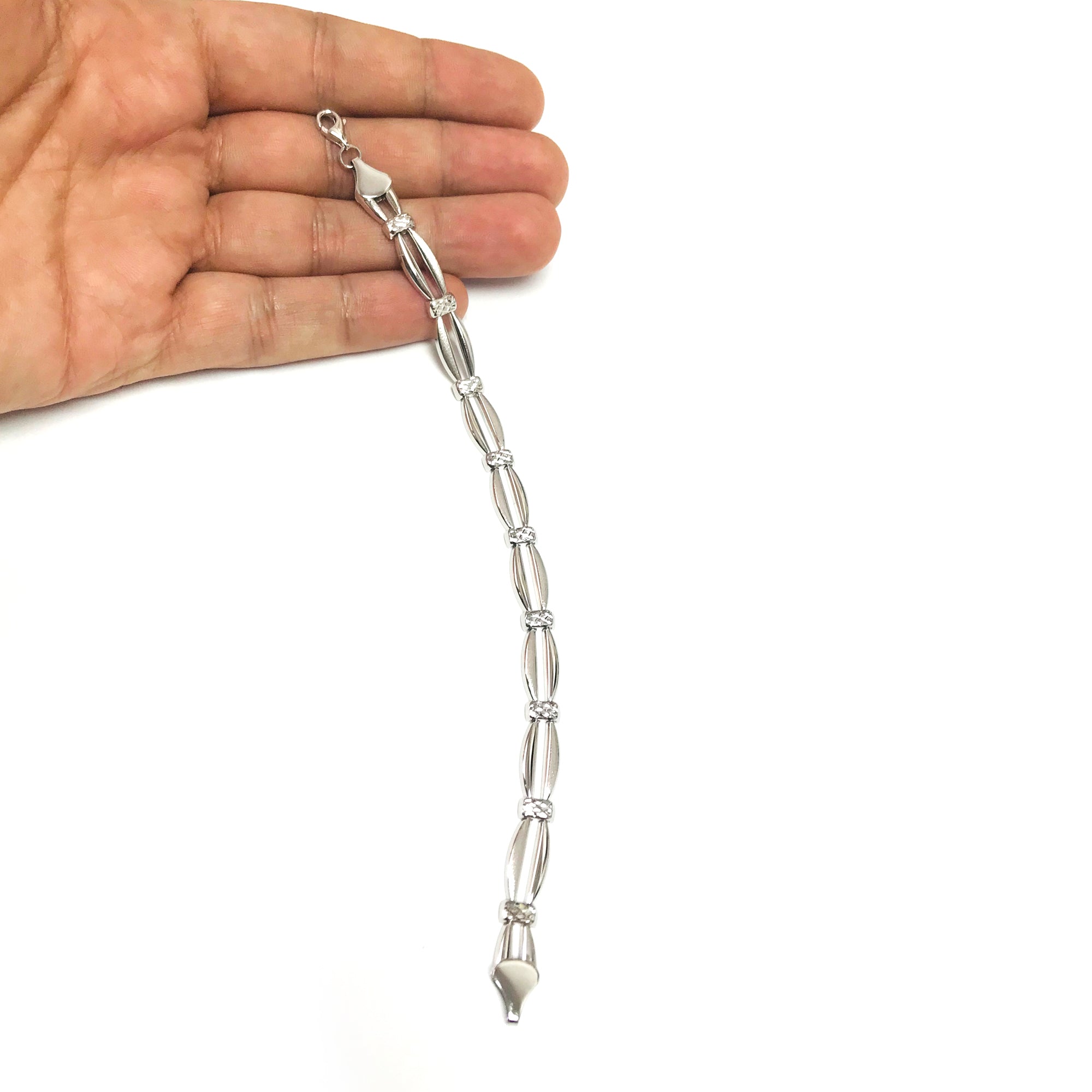 14 k White Diamond Cut Bar Shaped Links Armband, 7,25" fina designersmycken för män och kvinnor