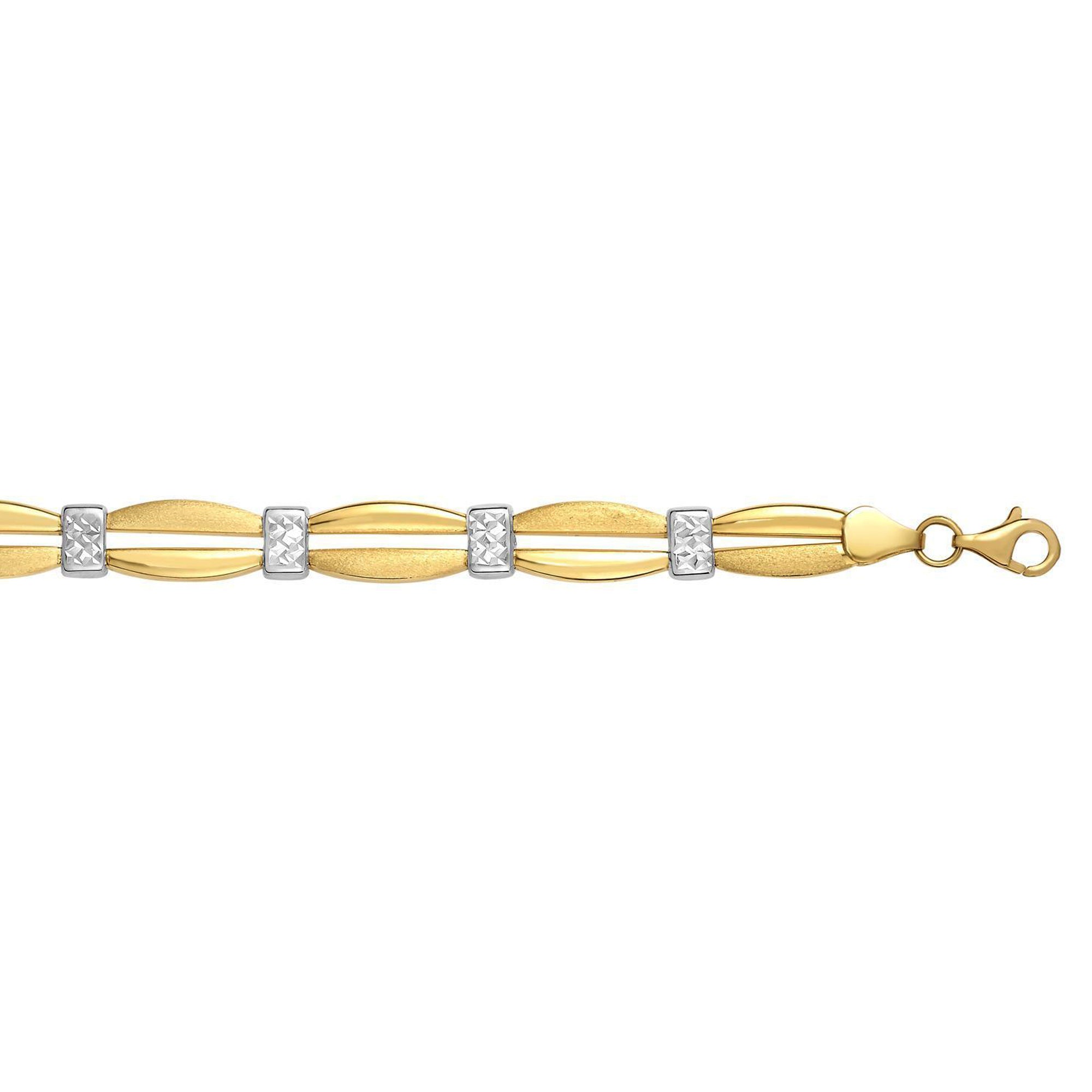 Bracciale fantasia con maglie a barra curva in oro giallo 14k, gioielleria raffinata da 7,25" per uomini e donne