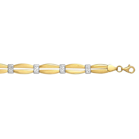 14k Yellow Gold Curved Bar Link Fancy Bracelet, 7.25"
