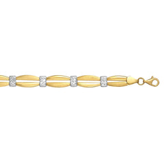 Bracciale fantasia con maglie a barra curva in oro giallo 14k, gioielleria raffinata da 7,25" per uomini e donne