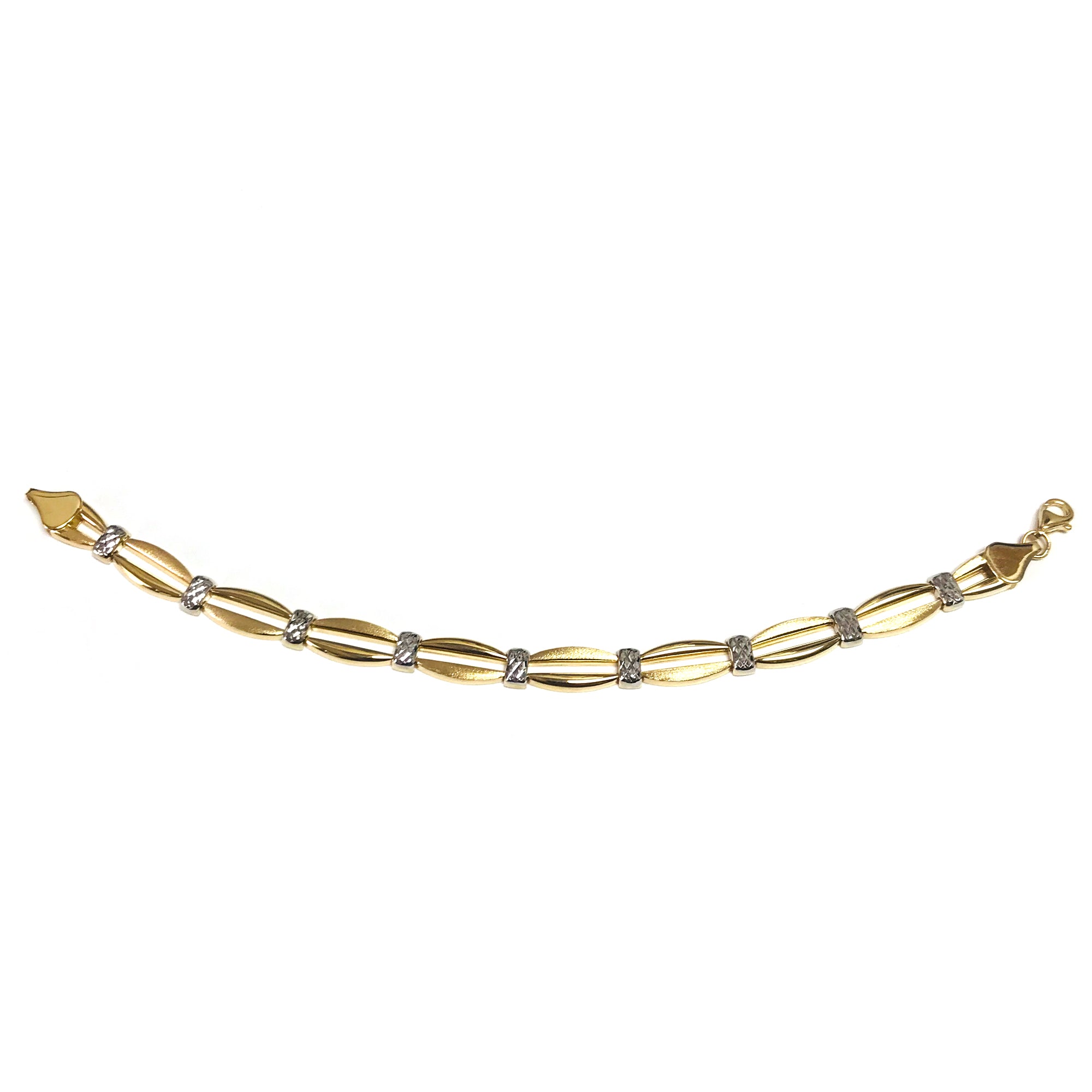 14 k gult guld böjd barlänk Fancy armband, 7,25" fina designersmycken för män och kvinnor