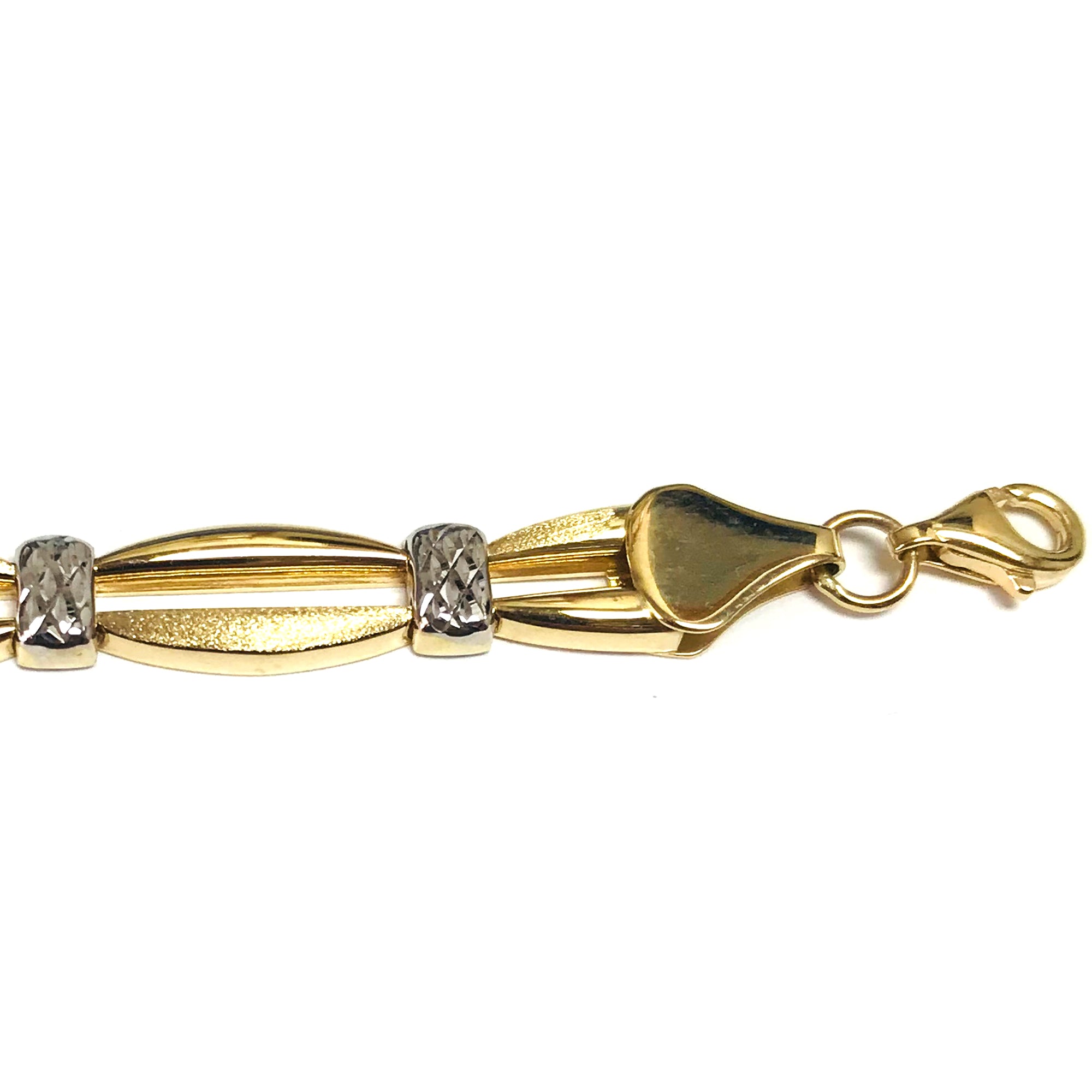 14k Yellow Gold Curved Bar Link Fancy Bracelet, 7.25" fine designer jewelry for men and women