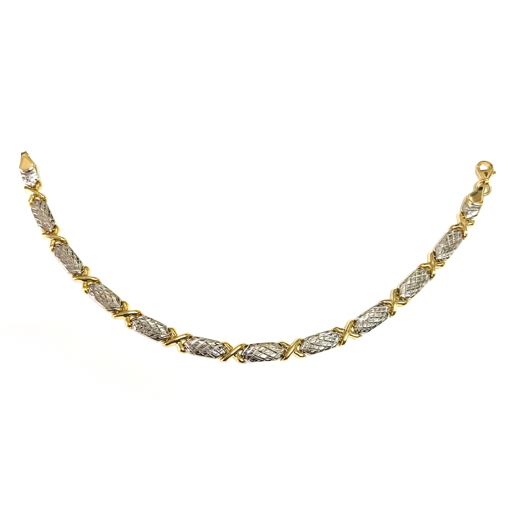 Bracelet à maillons câlins et bisous en or jaune et blanc 14 carats, bijoux de créateurs fins de 7,25 pouces pour hommes et femmes