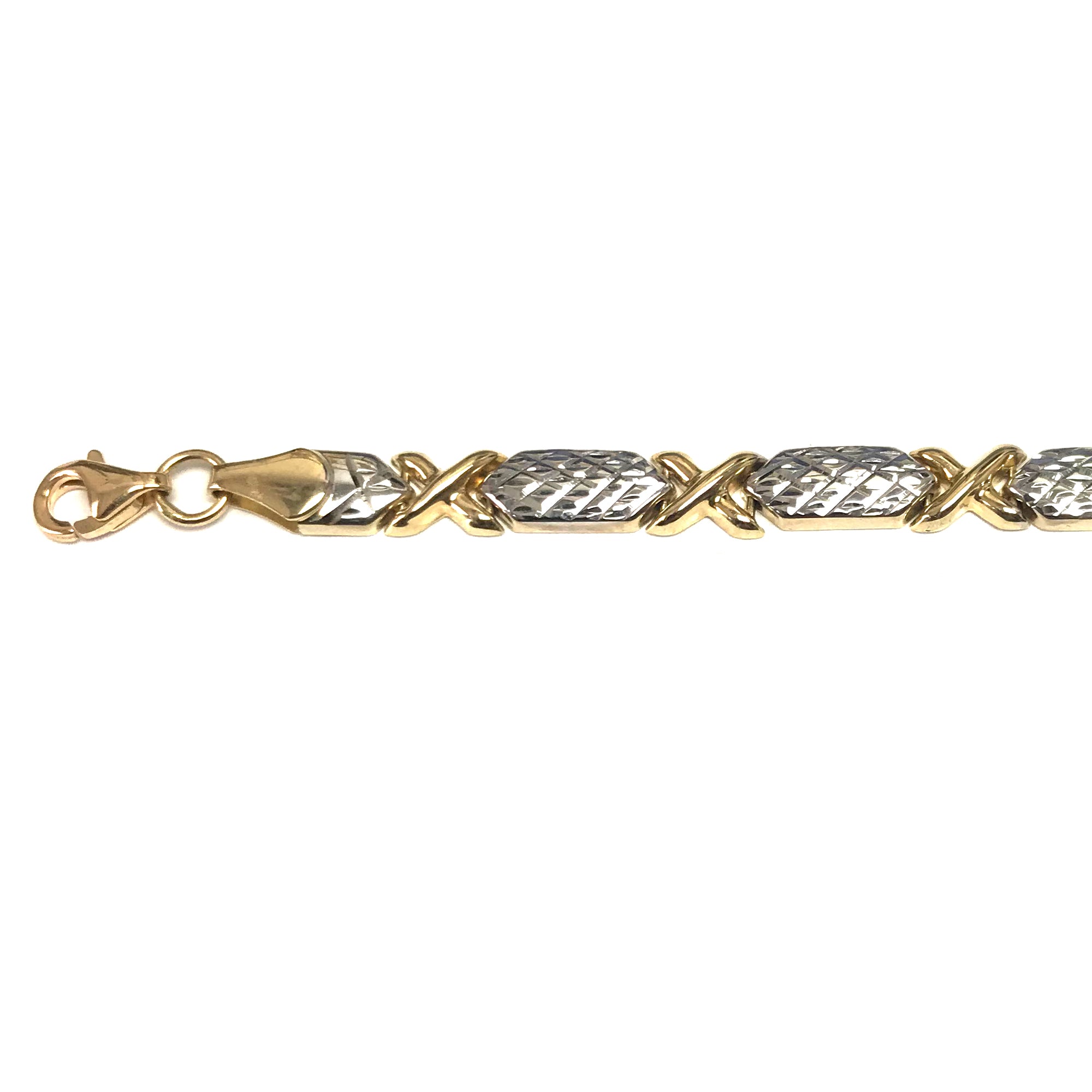 Bracciale a maglie di abbracci e baci in oro giallo e bianco 14k, gioielli di alta moda da 7,25" per uomini e donne